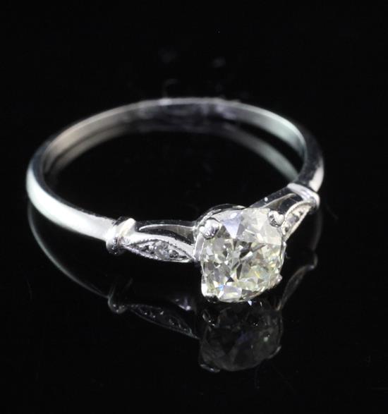 A platinum and single stone diamond ring, size M.